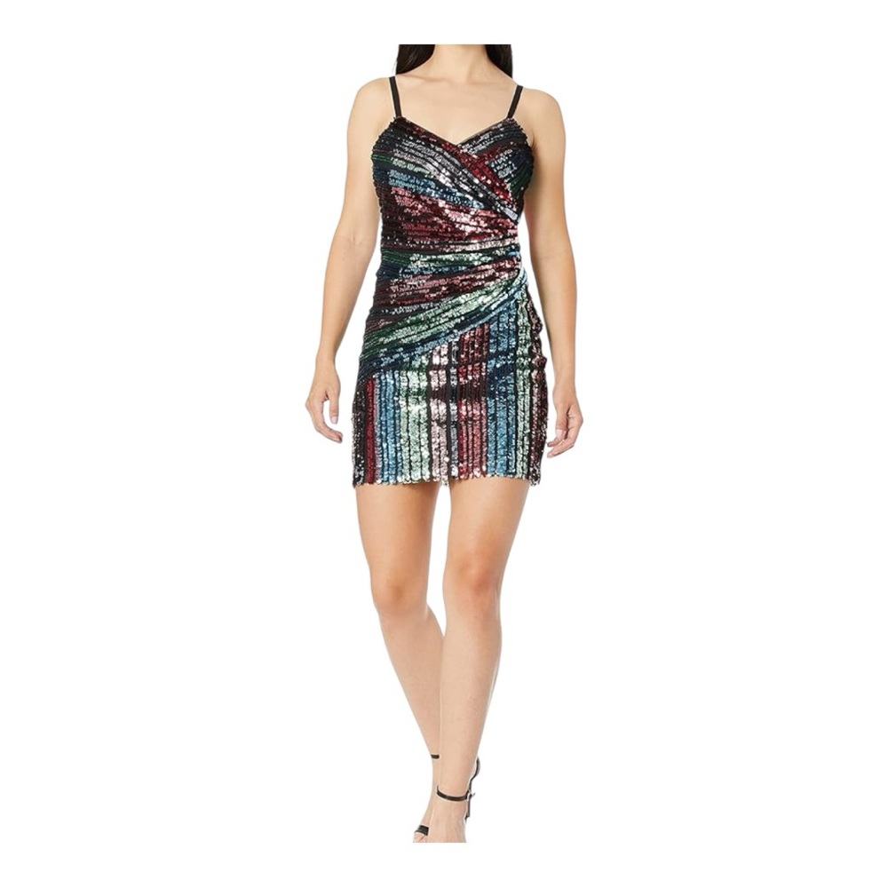 Parker Black Emmaline Sequin Stripped Sleeveless Mini-Dress Size 6 Multicolor